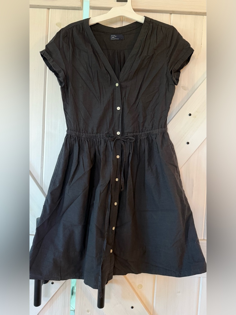🖤GAP Black Button-Front Tie-Waist Short Sleeve Dress